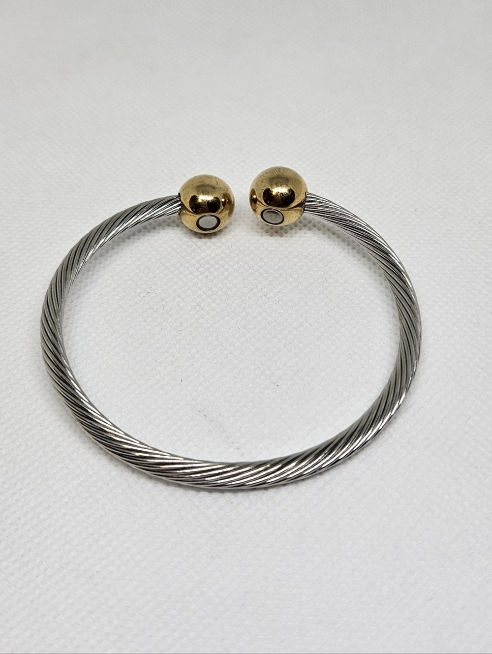 Two Tone Cable Bangle Set Stackable Designer Inspired Bracelets - Picture 8 of 16